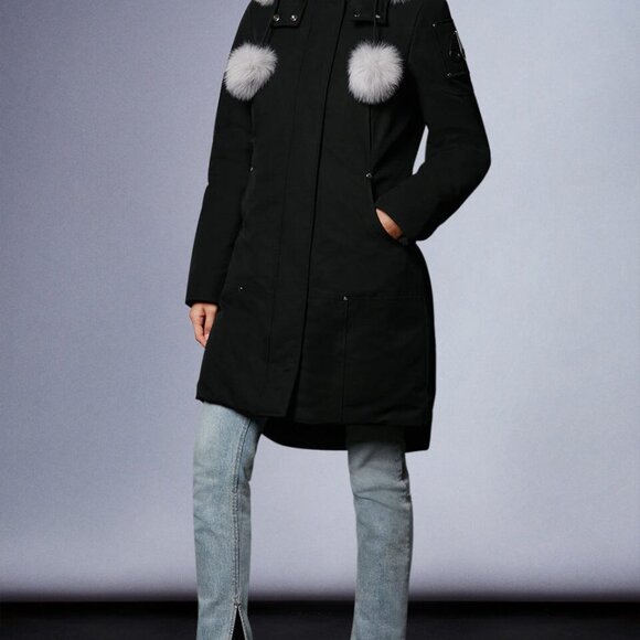 Moose Knuckles Black Parka With White Fox Fur NWT - Picture 12 of 14